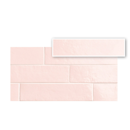 Carrelage imitation Zellige rose brillant 7.5x30cm , natbellarose dans la salle de bains