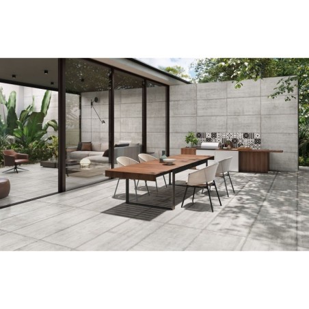 Carrelage terrasse antidérapant imitation béton brut mat, rectifié,  Santaform ciment 60x120x1cm, R11 A+B+C