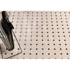 Mosaique de carrelage octogonal en grès cérame émaillé brillant 8x8cm avec cabochon noir mat, natmare