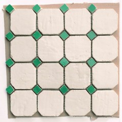 Mosaique de carrelage octogonal en grès cérame émaillé brillant 8x8cm avec cabochon vert mat, natmare