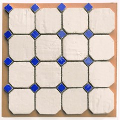 Mosaique de carrelage octogonal en grès cérame émaillé brillant 8x8cm avec cabochon bleu mat, natmare