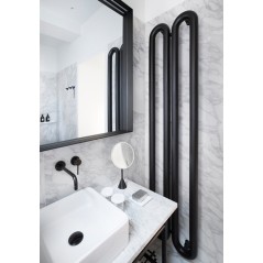 Sèche-serviette radiateur eau chaude design Antxtubone V vertical blanc mat 170cm avec porte serviette