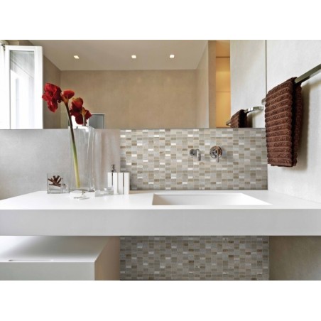 mosaique pierre métal et verre salle de bain, crédence de cuisine moxcity beige 30x30cm sur trame
