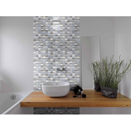 mosaique pierre métal verre salle de bain, crédence de cuisine mocity gris 30x30cm sur trame