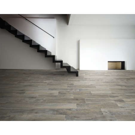 Carrelage imitation vieux parquet chêne gris avec noeuds, sol et mur, 15,3x100cm, savmory promotion