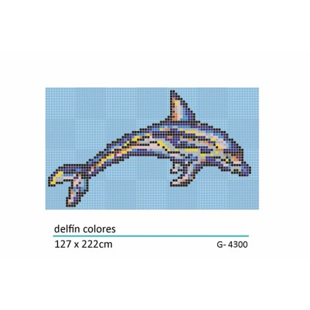 Décor en emaux de verre pour piscine: dauphin coloré 127x222cm