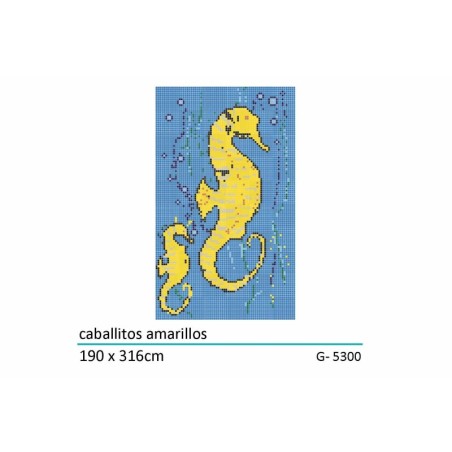 Décor en emaux de verre pour piscine: hypocampes jaunes 190x316cm