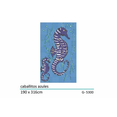 Décor en emaux de verre pour piscine: hypocampes bleus 190x316cm