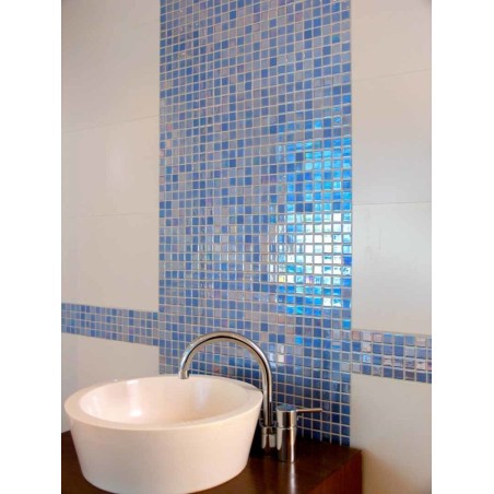 Emaux de verre piscine mosaique salle de bain bleu effet métal acquaris celeste 2.5x2.5 cm