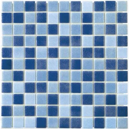 Emaux de verre mélange de bleu antidérapant pour les marches de la piscine salle de bain  moxcombi-1 2.5x2.5cm sur trame.