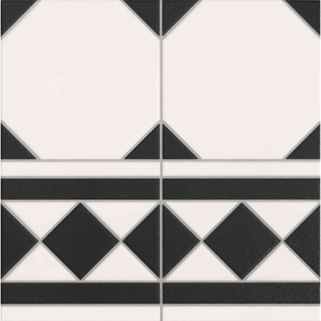 Carrelage imitation octogone blanc avec cabochon noir mat 33x33x0.8cm realoxford noir cenefa