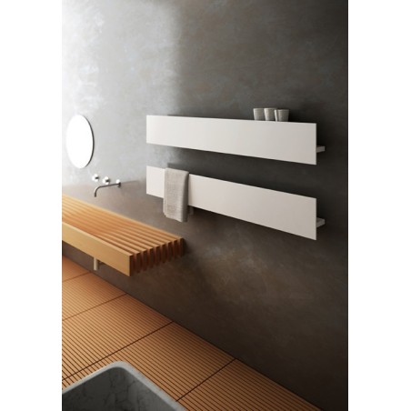 Sèche-serviette radiateur électrique design, salle de bain AntxT1P blanc brillant avec fente porte-serviette