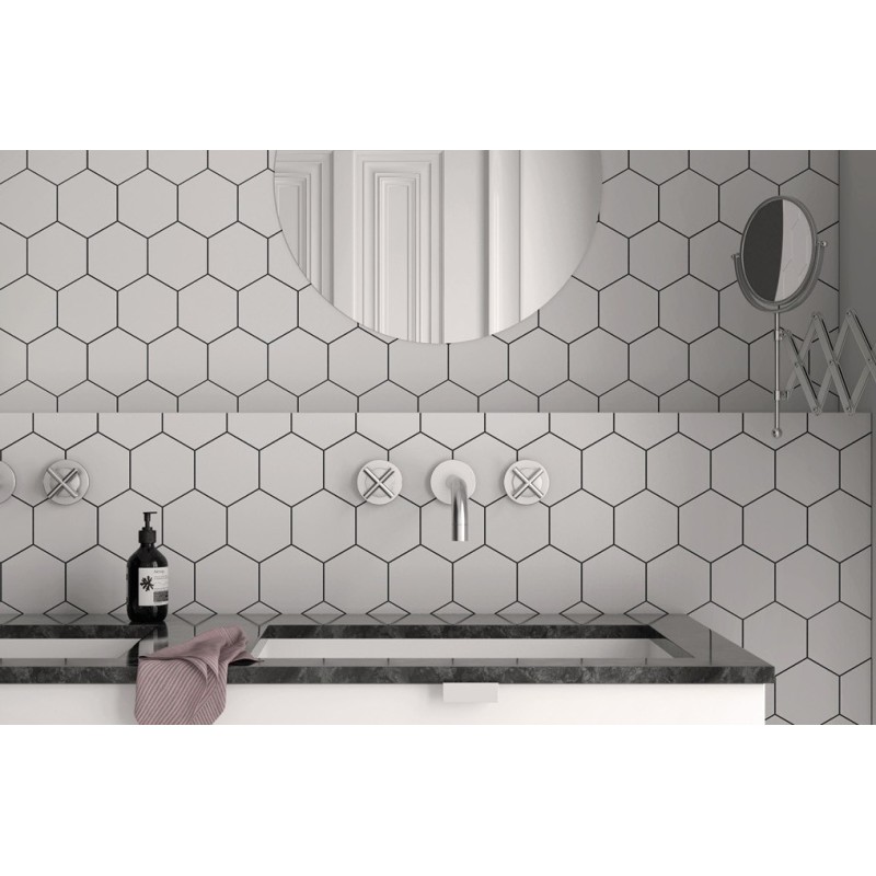 Carrelage hexagonal, petite tomette blanc mat , 11.6x10.1cm eqxmatika white sol et mur