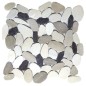 Galet rond scié plat blanc, gris, noir sur trame 30x30x1cm, mox batu cherry, pour la salle de bains