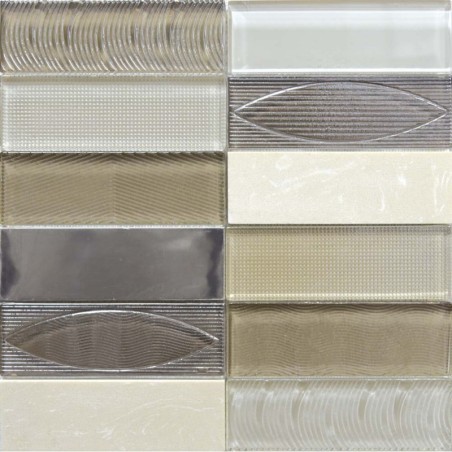 mosaique rectangle de verre et pierre beige salle de bain crédence de cuisine sur trame 30x30cm mogeo