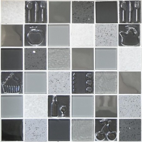 mosaique effet métallique decor cuisine 5x5cm gris sur trame moxkitchen gris