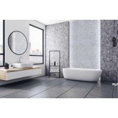 Mosaique salle de bain décor marbre blanc et gris poli brillant sur trame 30x30cm MOX trenzado blanco