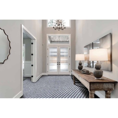 Mosaique losange salle de bain marbre blanc, gris et noir poli brillant sur trame 28.5x22.5cm mox cubonoir
