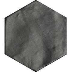 Carrelage hexagonal, petite tomette noir mat nuancé apegnomade, black 13.9x16cm