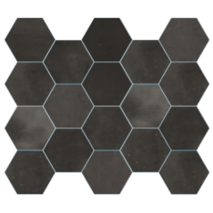 Carrelage hexagonal, petite tomette noir mat nuancé, 13.9x16cm apenomade black