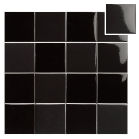 Carrelage imitation zellige 10x10cm brillant noir nuancé pour la piscine, natpool negro