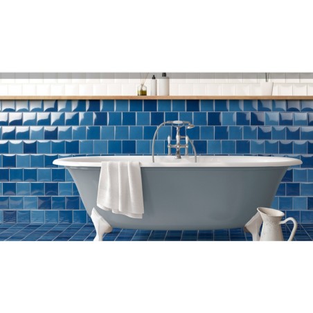 Carrelage piscine imitation zellige bleu brillant nuancé 10x10cm , natucpool indigo