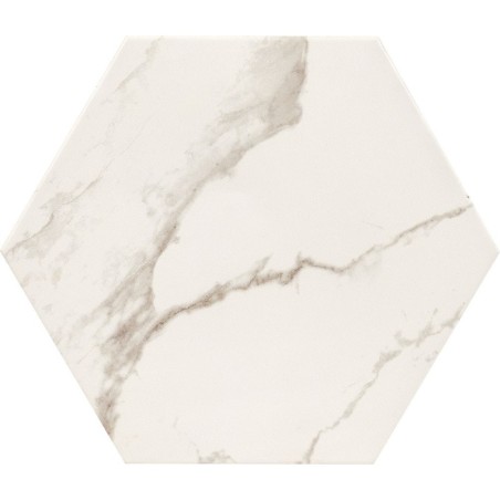 Carrelage hexagone tomette imitation marbre blanc veiné satiné 23x27cm,  duresixmarmiblanc antidérapant R10