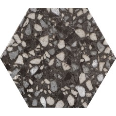 Carrelage hexagone tomette imitation granito noir mat 23x27cm,  duresix terrazzo noir antidérapant R10