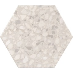 Carrelage hexagone imitation granito blanc mat tomette 23x27cm, duresix terrazzo talk
