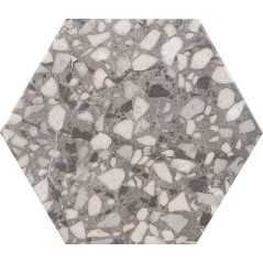 Carrelage hexagone imitation granito gris mat tomette 23x27cm,  duresix terrazzo gris