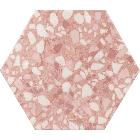 Carrelage hexagonal mitation granito rose mat 23x27cm,  duresix terrazzo rose antiderapant R10