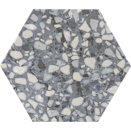 Carrelage hexagonal imitation granito bleu mat 23x27cm,  duresix terrazzo bleu antidérapant R10