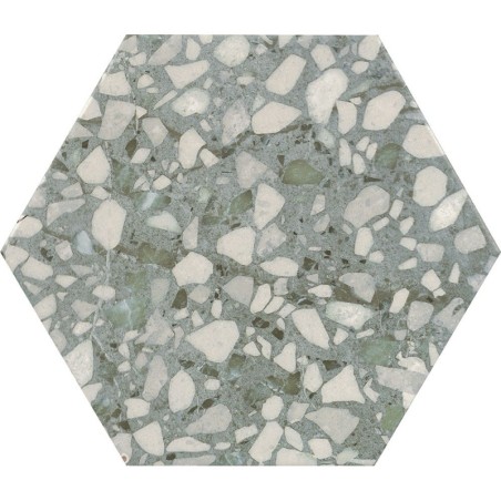 Carrelage hexagonal imitation granito vert mat 23x27cm,  duresix terrazzo sage antidérapant R10