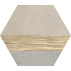 Carrelage effet bois et ciment décoré hexagonal, patchwork, apegwork mix sol et mur, 21x18,2cm