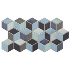 Carrelage salle de bain decor effet 3D bleu mat 26.5x51cm realrhombus blue