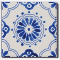 Carrelage peint à la main décor mexicain bleu et blanc DIF aviva 10x10x0.8cm