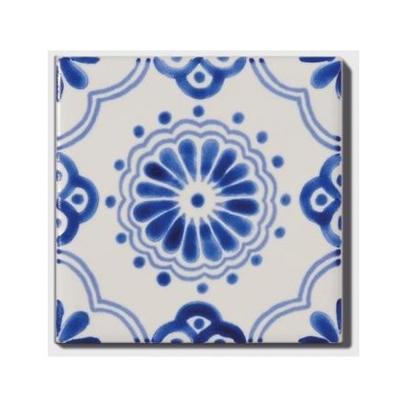 Carrelage peint à la main décor mexicain bleu et blanc DIF aviva 10x10x0.8cm