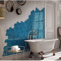 Faience salle de bain hexagone Equipscale bleu électrique brillant 12.4x10.7cm