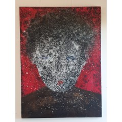 Peinture contemporaine, portrait, tableau moderne figuratif, acrylique sur toile 100x73cm intitulée: tête noire