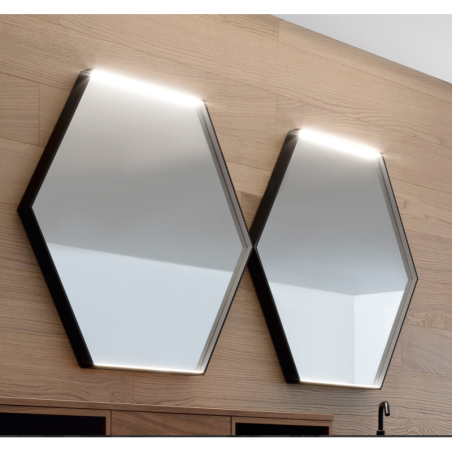 Miroir contemporain, salle de bain, hexagonal 87x100x5.5cm éclairage à led, cadre finition noir mat comp hexagon black 4060.