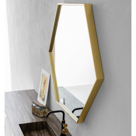 Miroir contemporain, salle de bain, hexagonal 87x100x5.5cm éclairage à led, cadre finition or intense comp hexagon oro 4062.