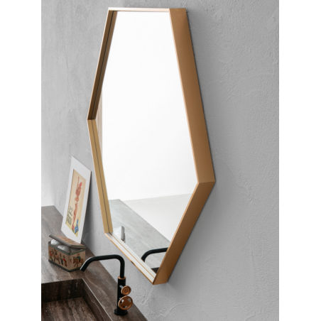 Miroir contemporain, salle de bain, hexagonal 87x100x5.5cm éclairage à led, cadre finition cuivre comp hexagon rame 4063.