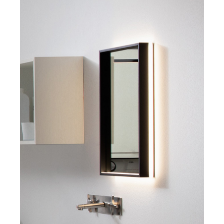 Miroir salle de bain contemporain rectangulaire vertical éclairage à led, cadre finition noir mat comp screen1.