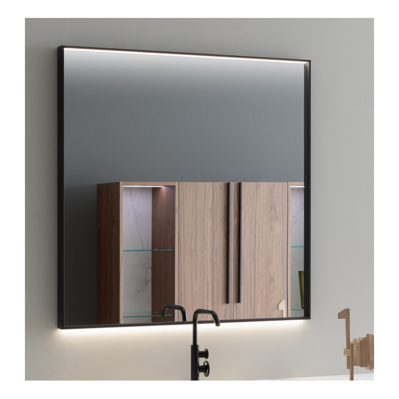 Miroir horizontal salle de bain contemporain rectangulaire éclairage à led, cadre finition noir mat comp screen2.