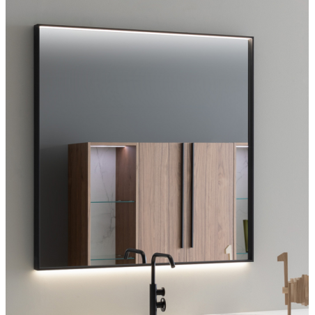 Miroir horizontal salle de bain contemporain rectangulaire éclairage à led, cadre finition noir mat comp screen2.