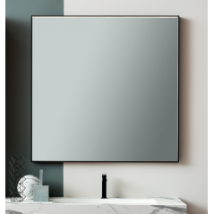 Miroir horizontal salle de bain contemporain rectangulaire éclairage à led, cadre finition noir mat compx screen2.