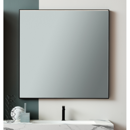 Miroir horizontal salle de bain contemporain rectangulaire éclairage à led, cadre finition noir mat compx screen2.
