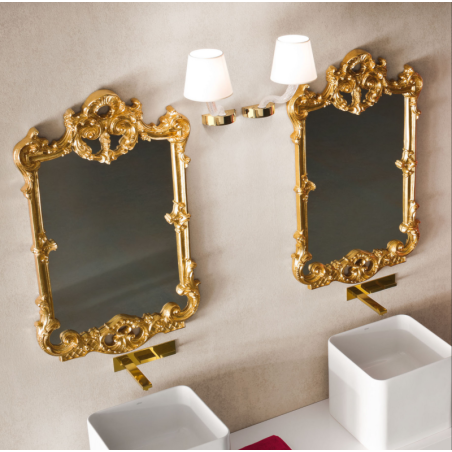 Miroir réro salle de bain art déco rectangulaire sans éclairage, cadre finition doré comp tender.