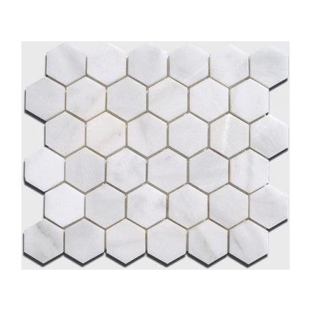mosaique salle de bain Dif hexagone de marbre blanc 4.8cm sur plaque 30.5x30.5x1cm