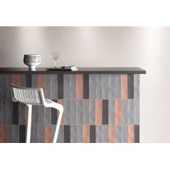 Carrelage imitation Zellige gris satiné salle de bain cuisine 6.5x26cm, natucevoke cement.